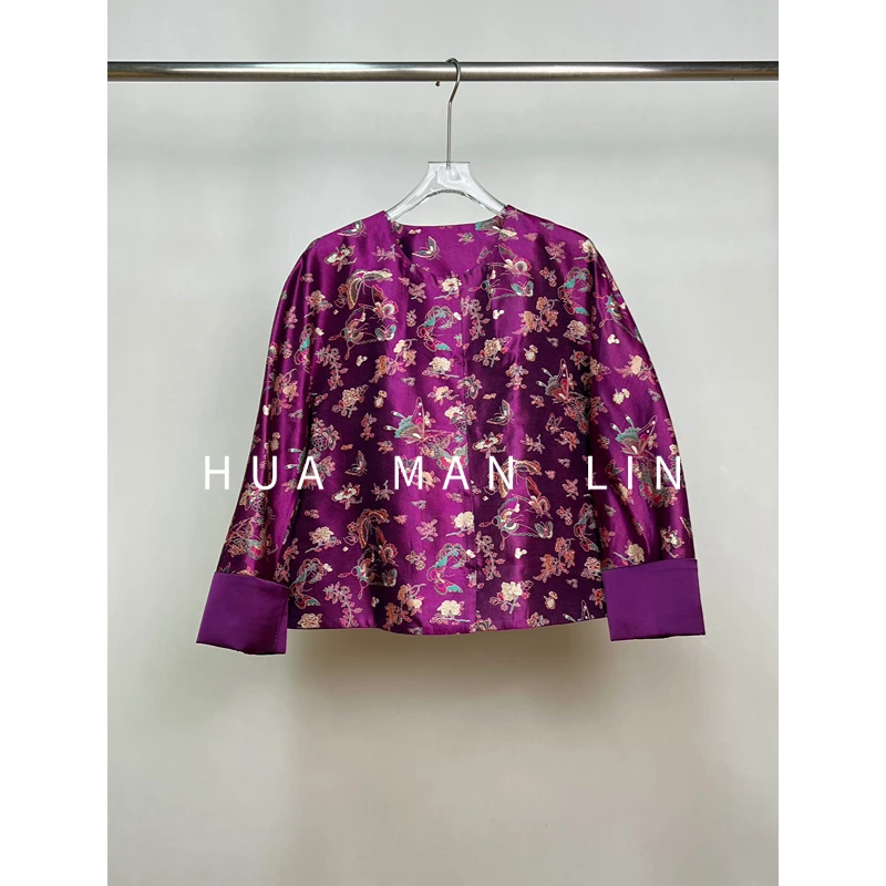 【花滿林】圆领卷袖蝴蝶蜀锦真丝桑蚕丝外套259946