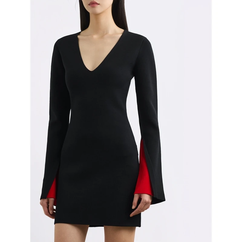 [折扣]JW Anderson 秋冬女拼接弹力针织短款长袖连衣裙