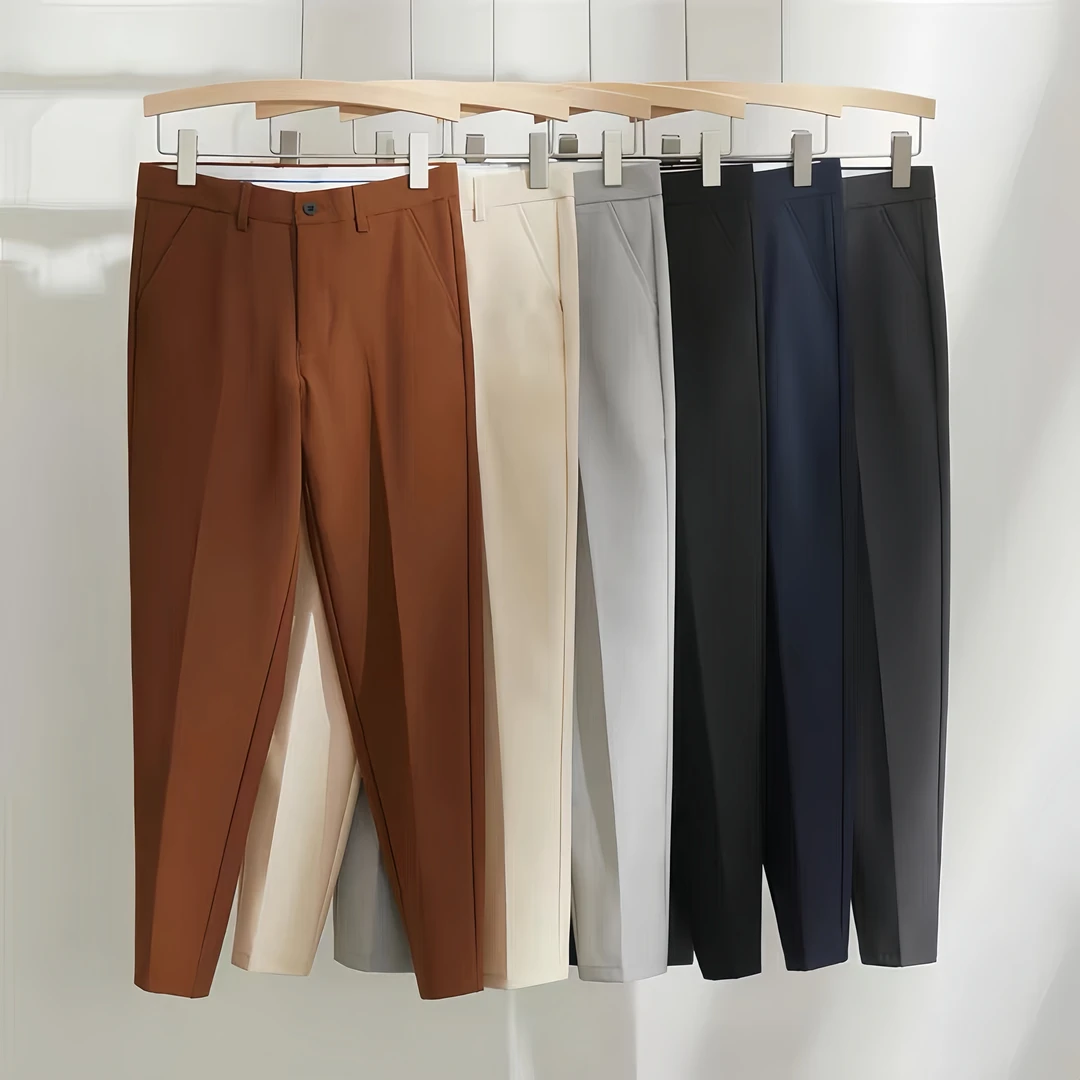 新款商务垂感直筒小西裤春夏高级感冰丝休闲男士韩系薄款九分西裤