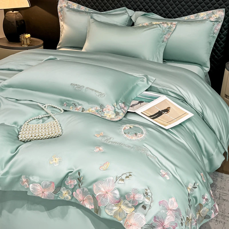 水星家纺适用A类母婴级200支兰精天丝四件套裸睡夏季冰丝轻奢床单