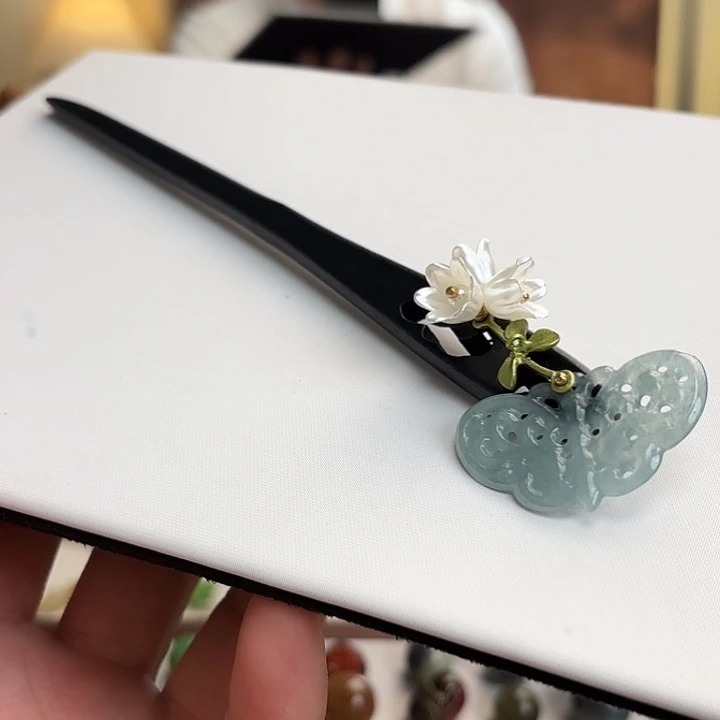 翡翠未镶嵌发饰天然A货翡发簪