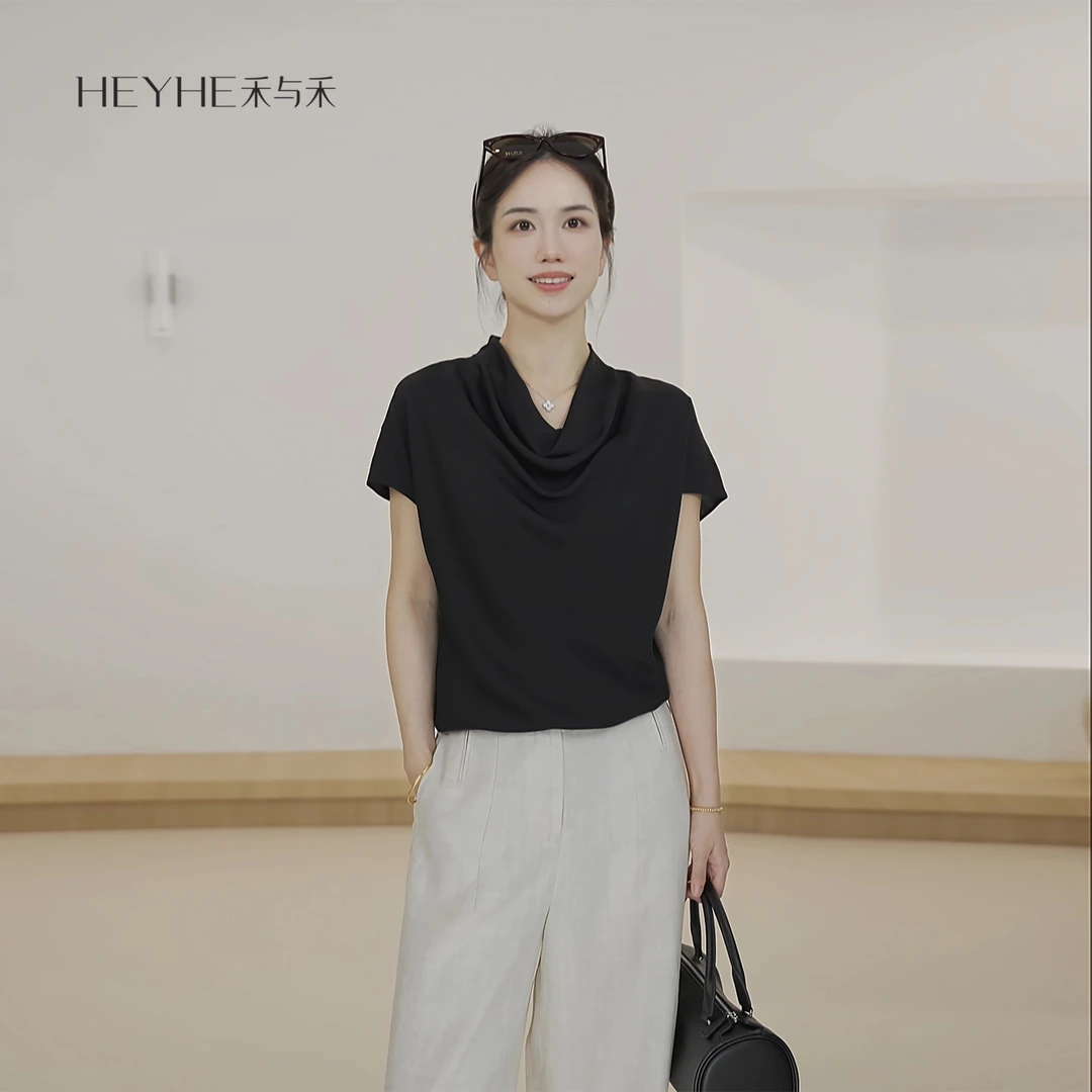 小禾【微风】100桑蚕丝无弹双乔荡领舒适透气垂坠感小飞袖上