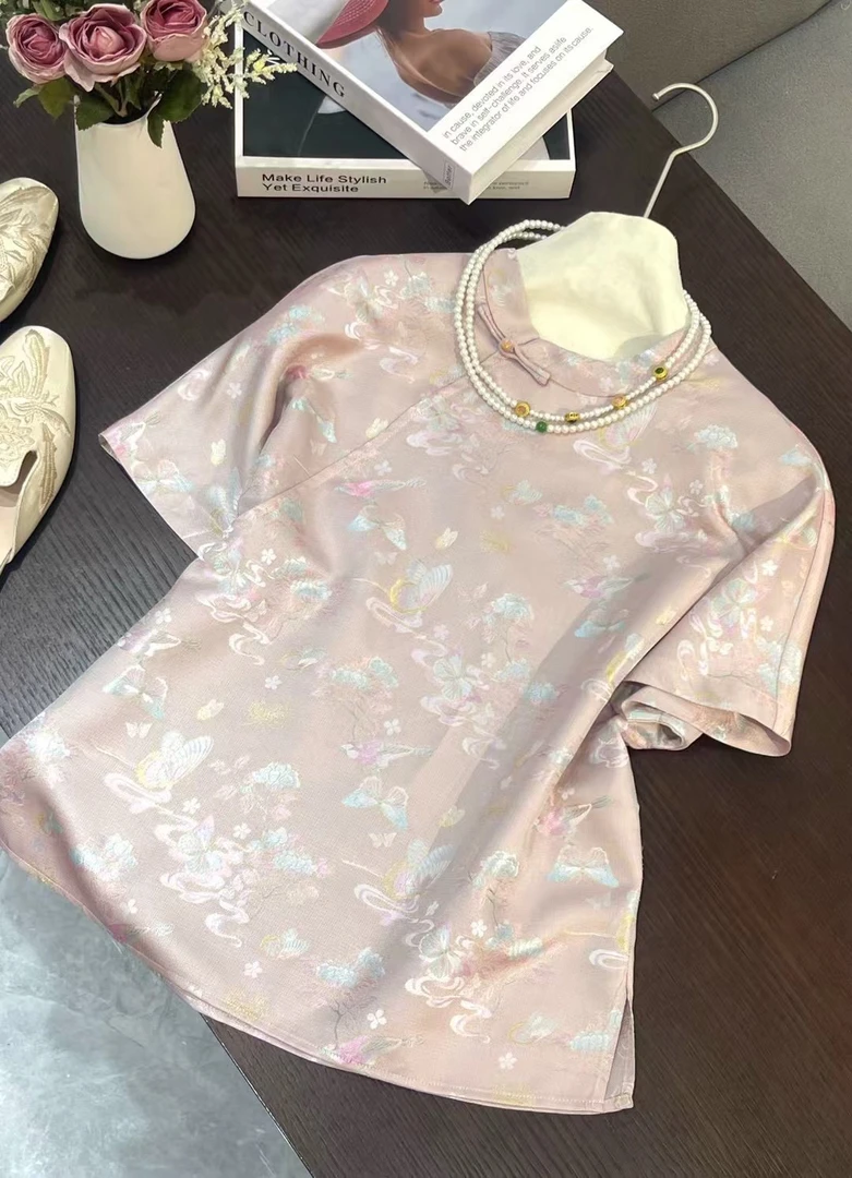 【夏韵】新中式减龄宋锦罗提花短袖上衣轻国风设计