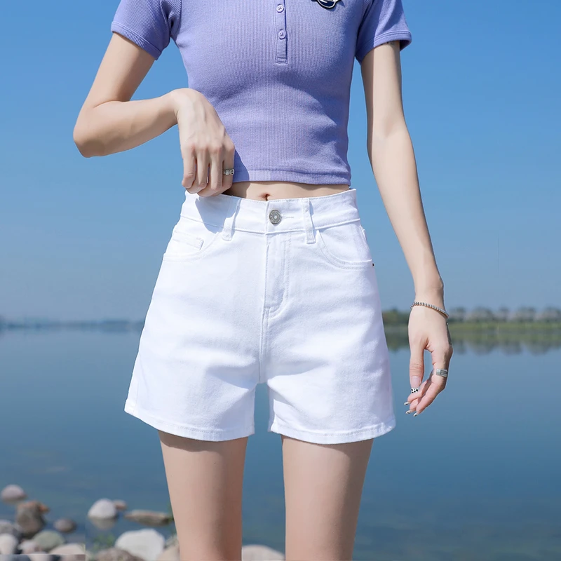 白色牛仔短裤女2025年新款夏季韩版高腰弹力休闲A字黑色阔腿热裤