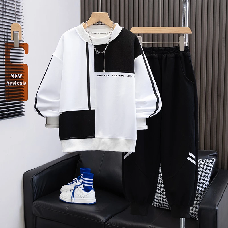 男童春装套装中大童春秋季运动卫衣儿童炸街潮酷帅时髦帅气两件套