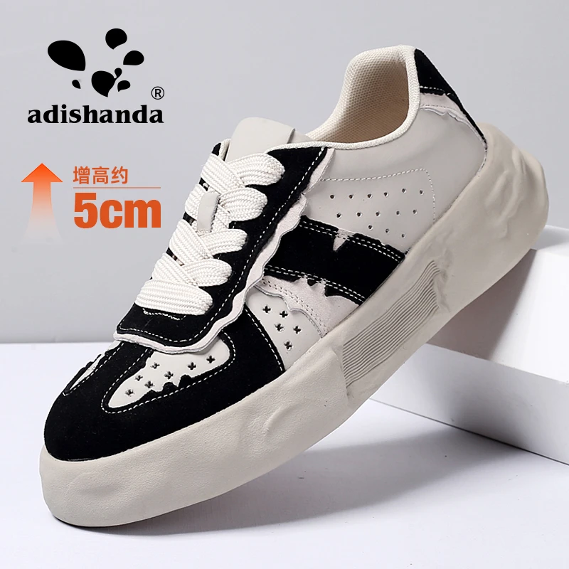 adishanda新款系带板鞋低跟增高时尚休闲鞋夏季春季潮鞋厚底