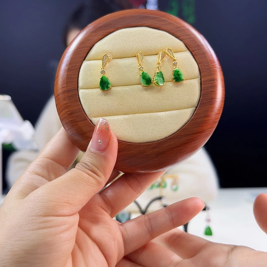 翡翠耳饰银S925镶嵌多样性发货发其一发一对925镶嵌