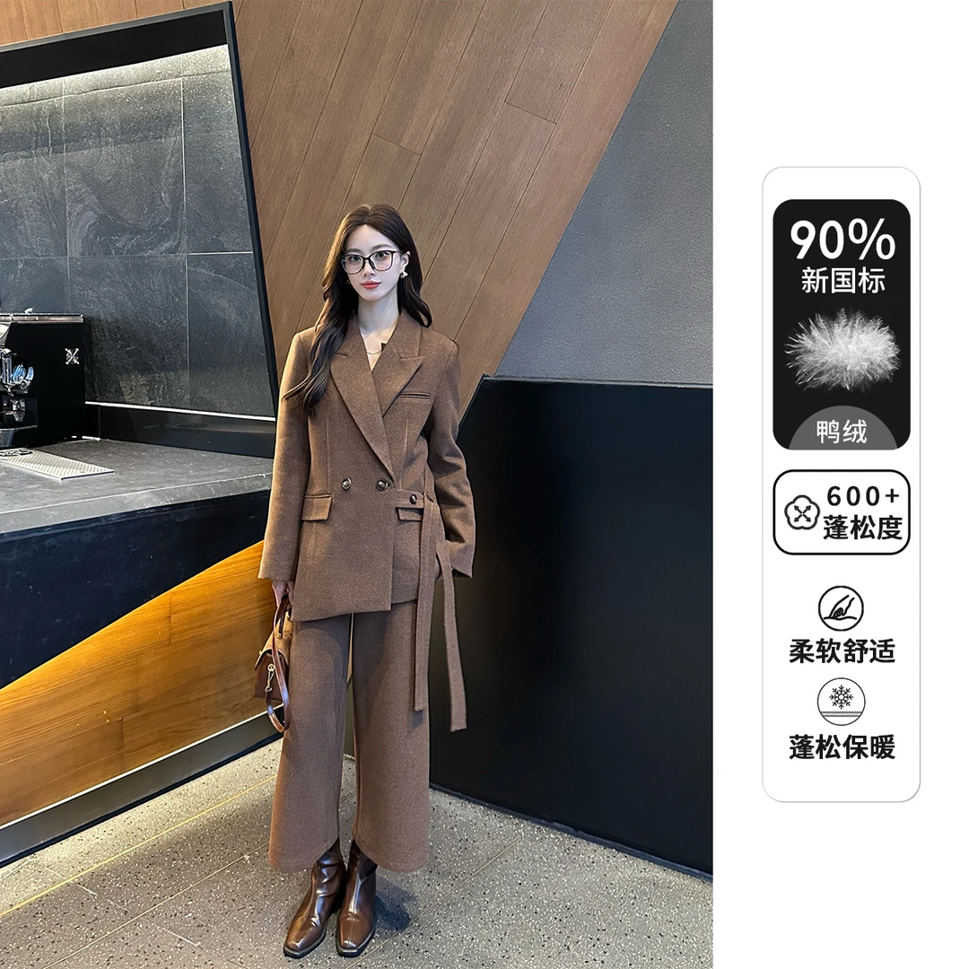 Liixu英伦风西装90绒羽绒套装女气质休闲时尚阔腿裤J58TZG1210