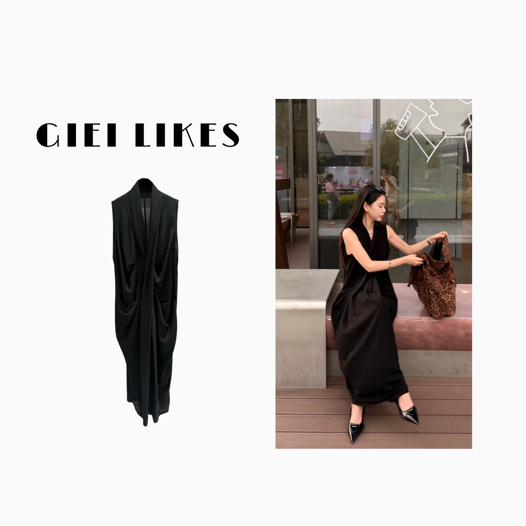GIEI LIKES度假灯笼裙 夏季V领高级感显瘦不规则连衣裙G25SS09