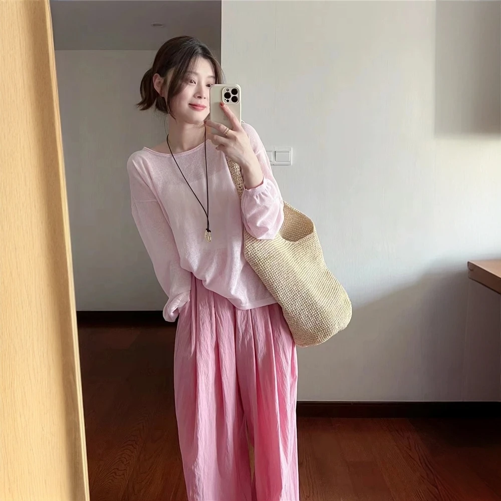 熠治甜美百搭粉色薄款外搭防晒空调罩衫女夏季垂感宽松慵懒风上衣