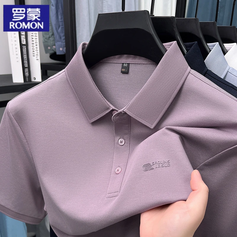 罗蒙夏季高档新款男士男款男装短袖上衣宽松高级商务翻领POLO衫