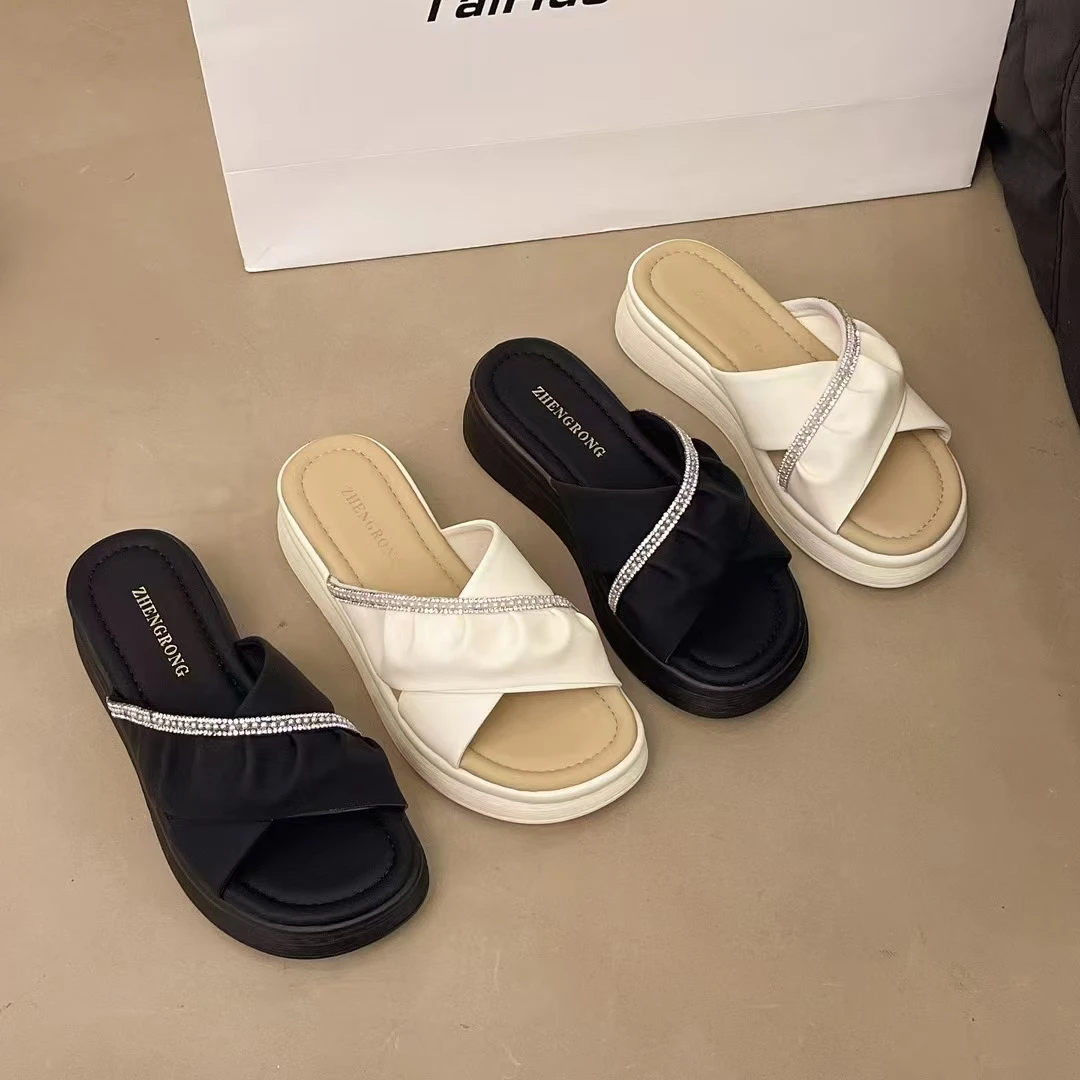 F70女士真皮平底拖鞋2025夏季新款厚底凉鞋时尚百搭凉拖