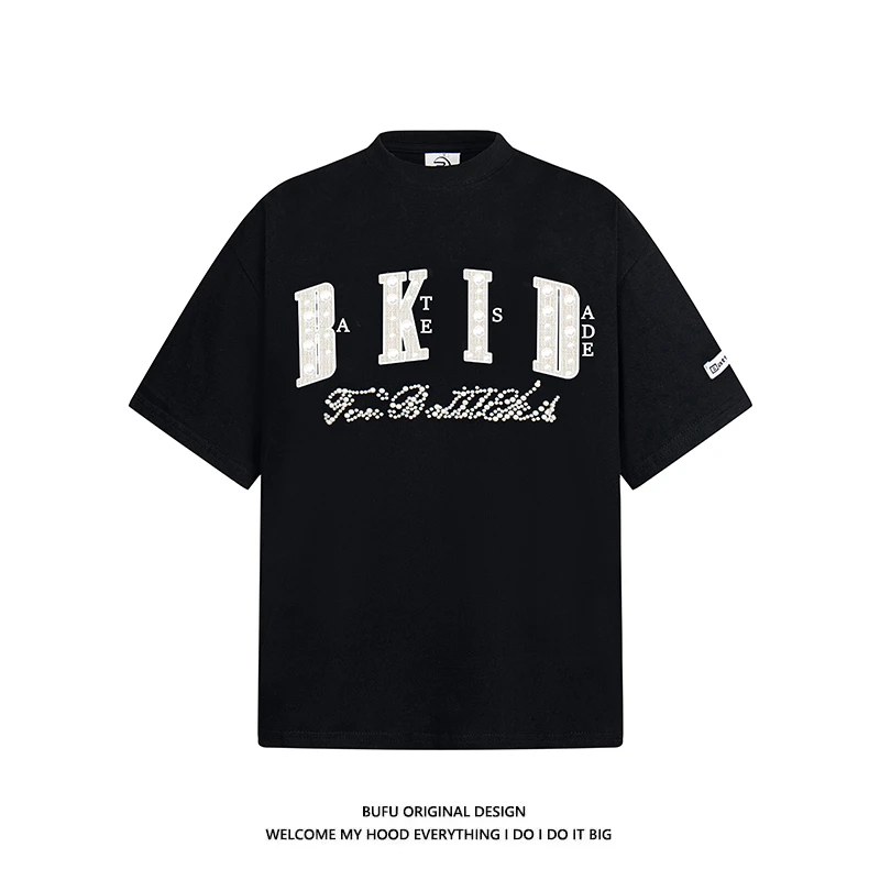 亿万少年BUFU小香风贴布刺绣短袖T恤男女夏季情侣美式高街半袖tee