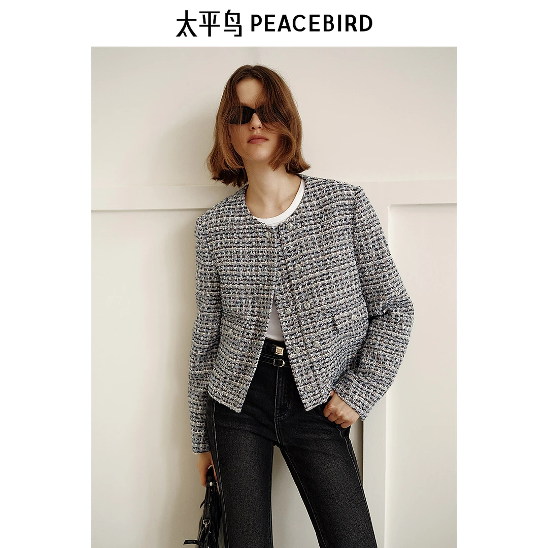 【商场同款】太平鸟蝴蝶纱粗花呢小香风外套女春新款A1BBF1204