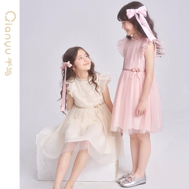 千与童装女童2025夏季新品小飞袖蕾丝网纱连衣裙公主裙-32