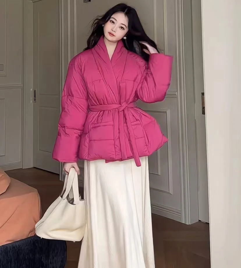 【Yijia】气质时尚套装立体花朵针织连衣裙女秋冬保暖棉衣棉服外套