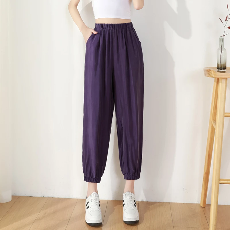 重磅铜氨丝束脚裤九分小个子妈妈休闲动夏季薄款裤子宽松防蚊裤