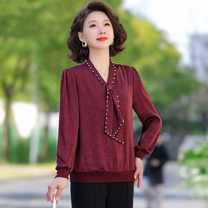 妈妈春装新款针织小衫中老年女装洋气春秋上衣中年毛衣打底衫长袖