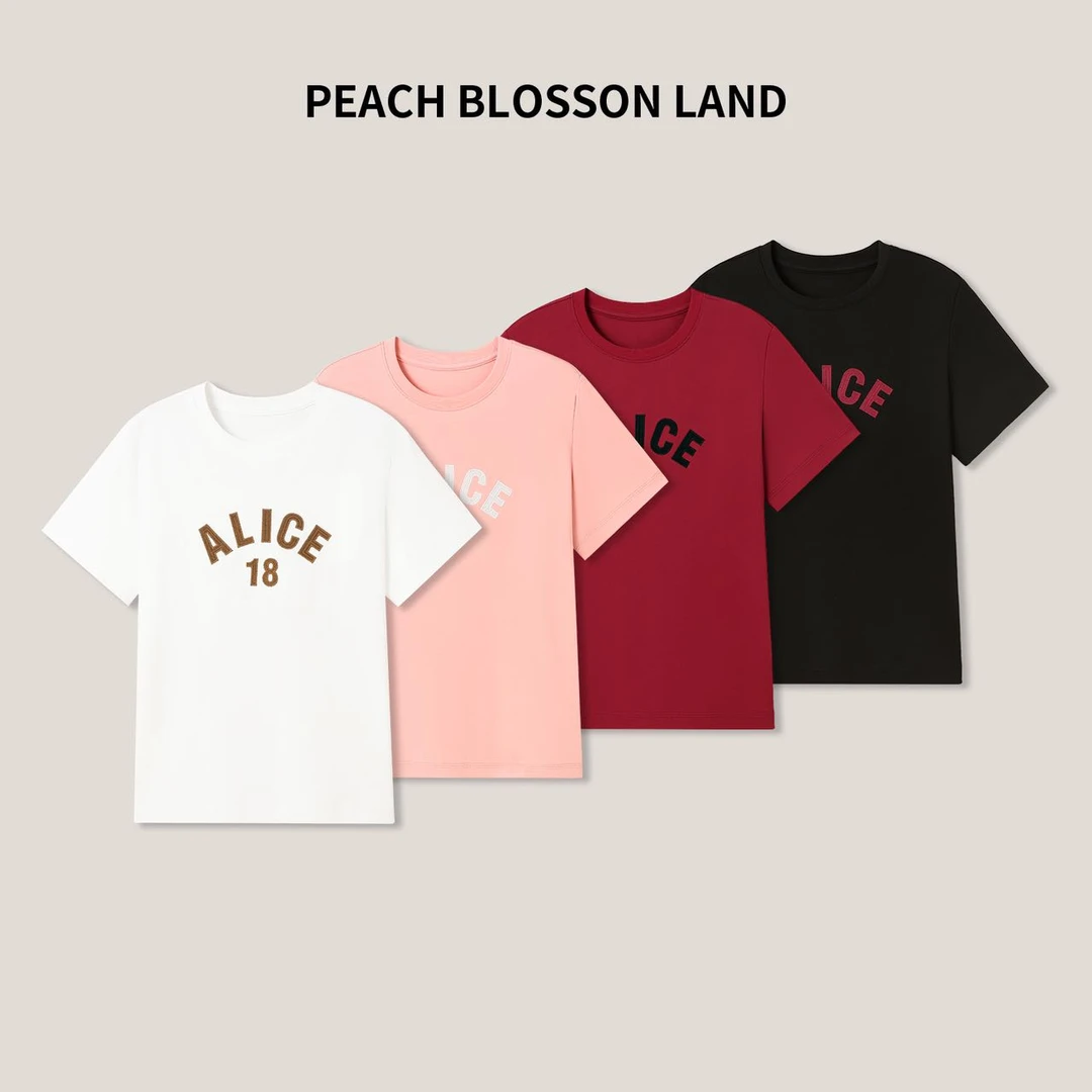 特 丝光水柔棉~设计师线 立体刺绣字母 圆领T恤 H4932 女装 V230