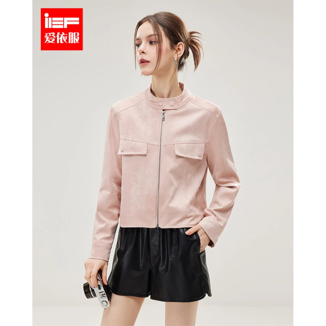 IEF/爱依服2025秋季新款美式甜酷简约休闲风短款磨砂皮外套流光风