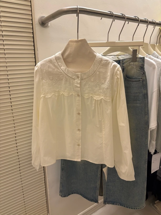 27299韩代高货重工蕾丝衬衫仙女6363衣长55