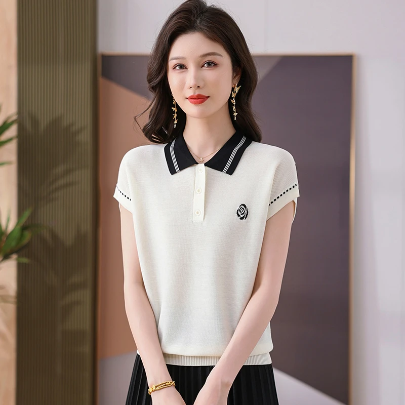 夏装新款短袖T恤好看洋气女装2025年娃娃领上衣显瘦短款天丝小衫