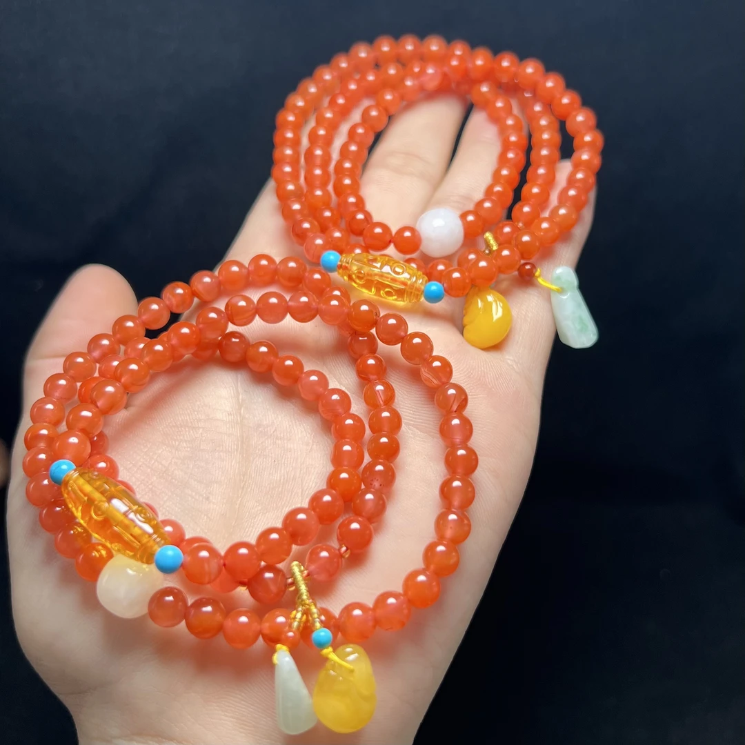 D28南红玛瑙*琥珀手链 6mm（多样性发其一）