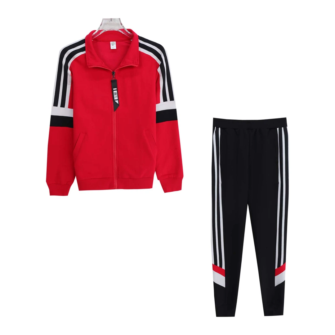 条纹宽松运动翻领上衣休闲百搭长裤套装S3199