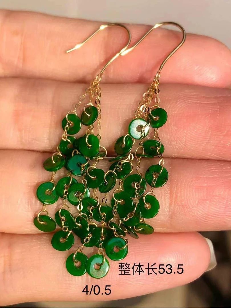 缅甸翡翠辣绿平安扣耳坠
