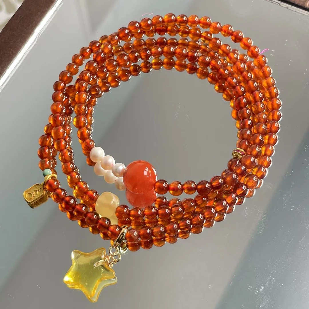 石榴石三圈配星星吊坠手串1412 颜色微差 多样性发