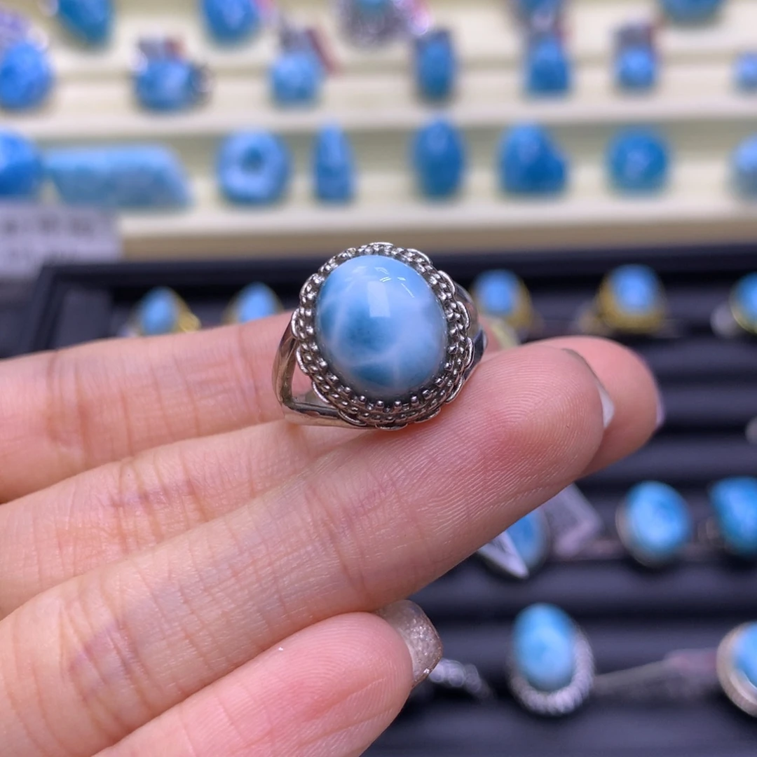 银S925镶嵌针钠钙石（海纹石）戒指精品蛋面