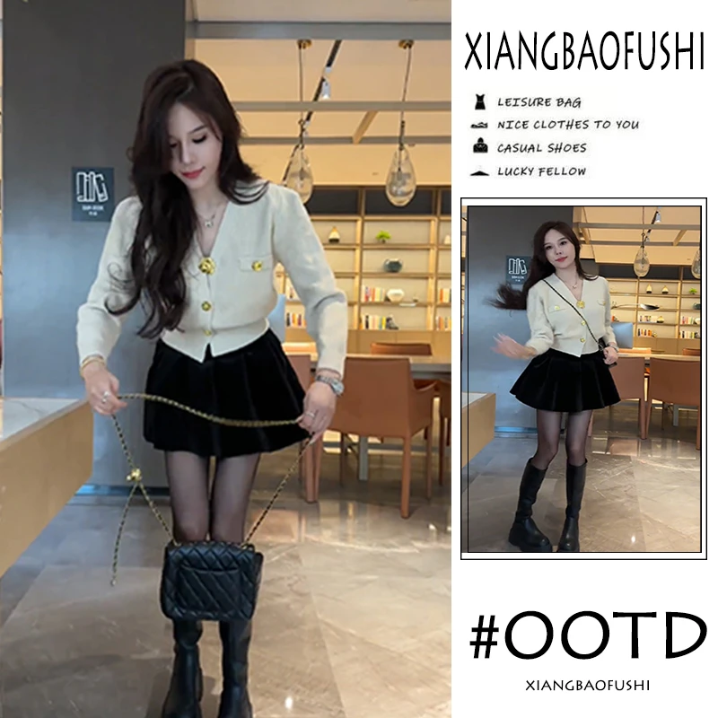 秋季温柔系穿搭女2025年新款时尚套装秋冬时尚针织外套短裙两件套