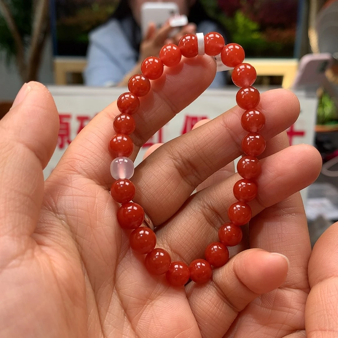 南红玛瑙7mm官坡柿子锦红手串未镶嵌