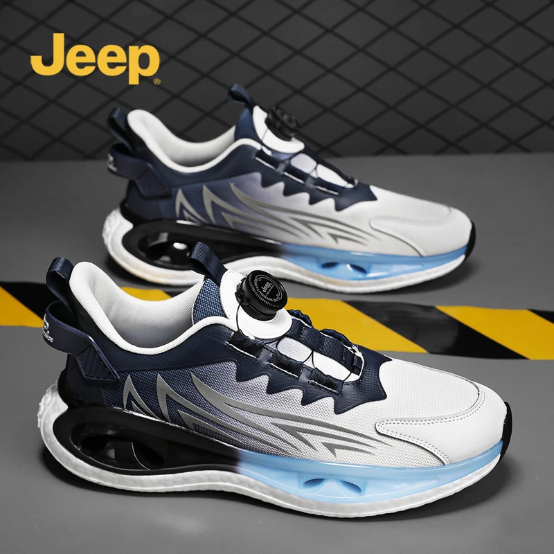 jeep男鞋2025新款秋季透气旋转纽扣运动鞋子百搭网面跑步夏天潮鞋