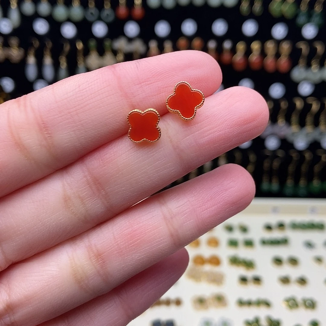 和田玉银S925镀金镶嵌耳饰