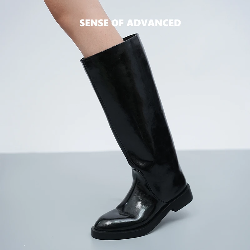 3cm欧美宽筒骑士靴平底直筒靴不过膝长靴大筒围长筒马靴9673
