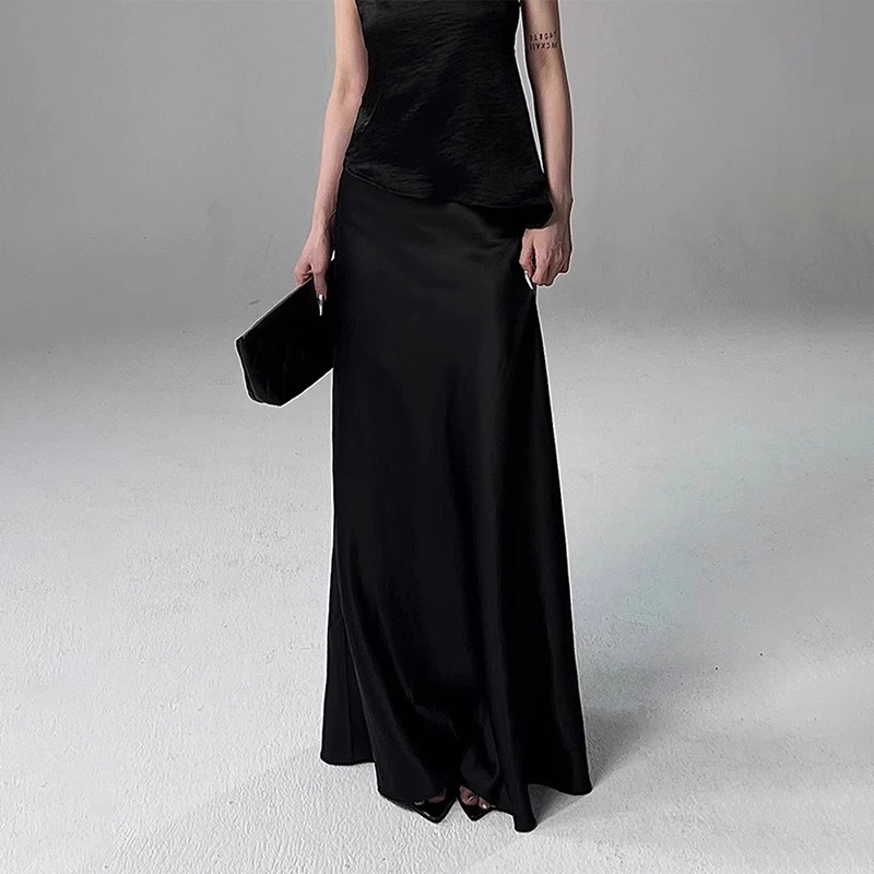 大码丝滑垂感缎面裙子女显瘦显腿长半身裙薄款梨型显气质鱼尾长裙