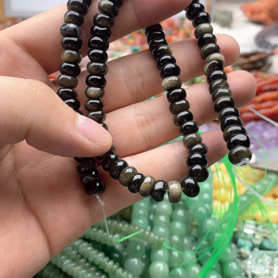玛瑙/玉髓未镶嵌珠宝半成品一条装卡7+mm金耀算盘有平点