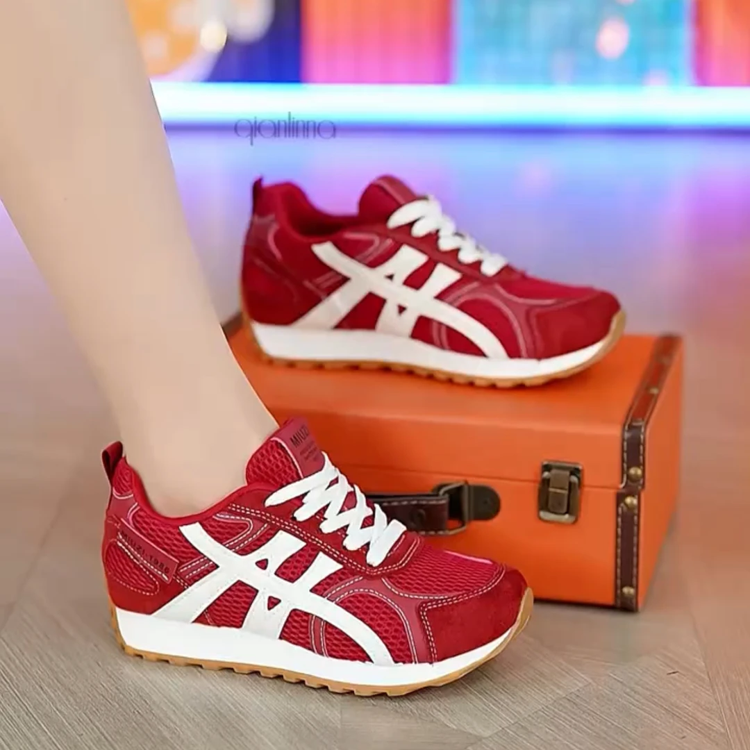 真皮网面防滑厚底阿甘鞋运动休闲鞋女2025年早秋新款轻便慢跑鞋