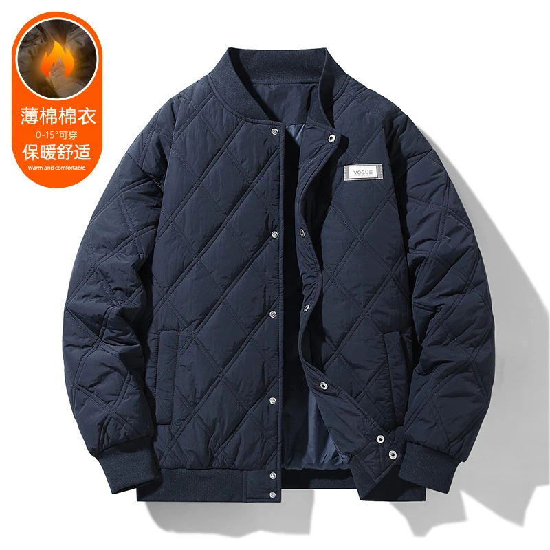加肥加大男款棒球棉服保暖春秋款外套舒适休闲宽松时尚简约纯色