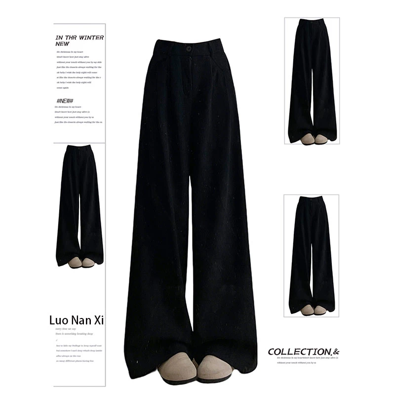 300斤大码灯芯绒西装裤女秋冬新款胖mm宽松显瘦阔腿加绒休闲裤子