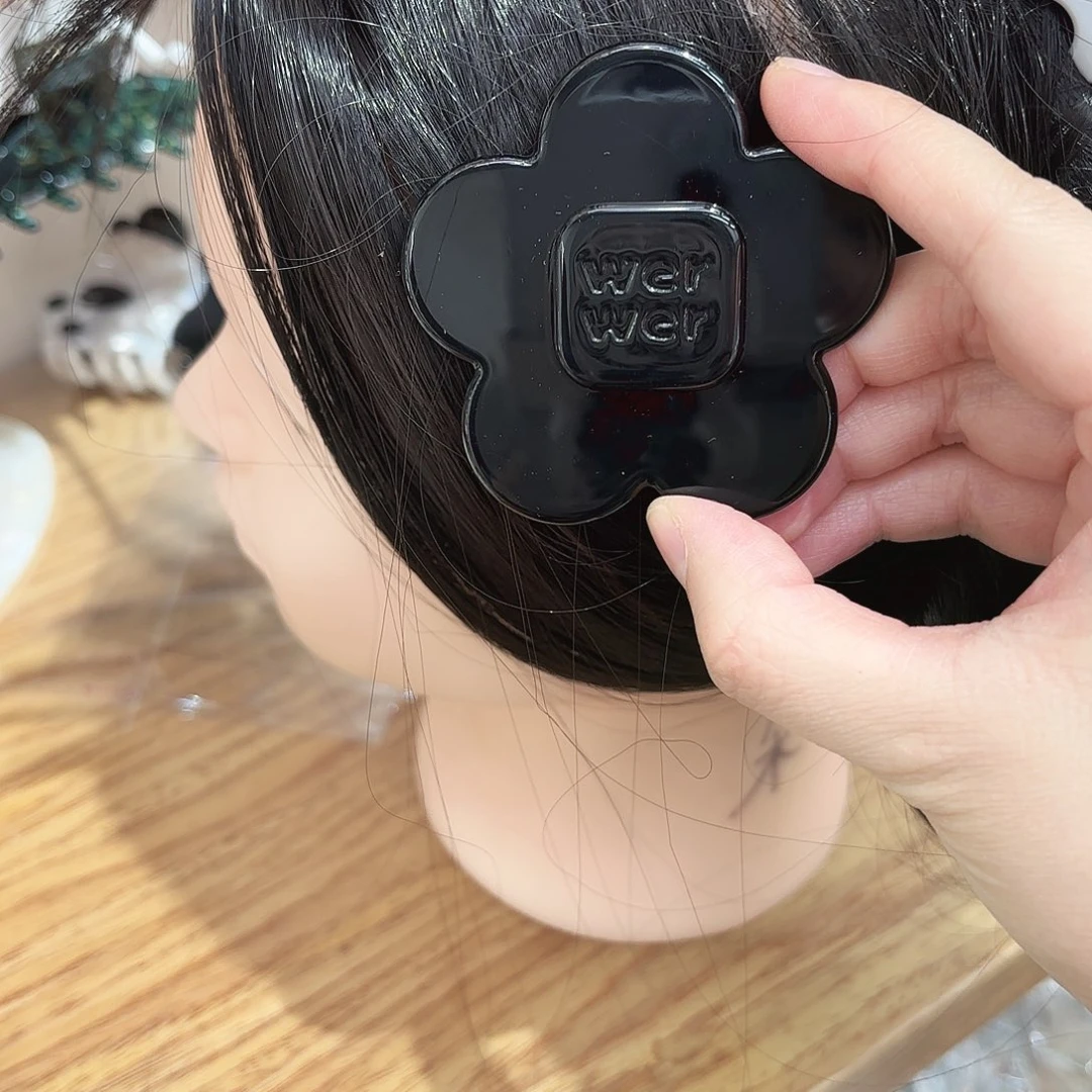 皮质铁合金大号花朵黑色