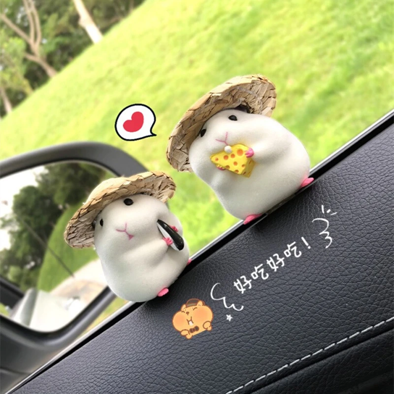 仓鼠汽车摆件解压车内饰品可爱老鼠公仔车载中控台车装饰用品车饰