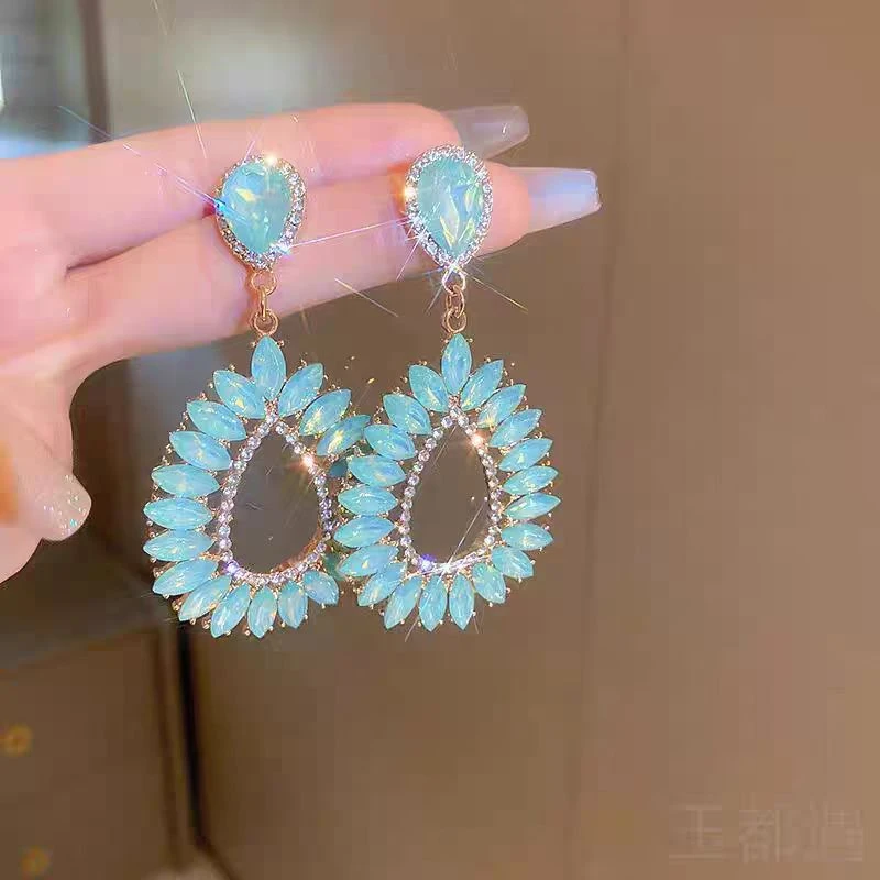 合金亚克力耳饰 2103 气质蓝色轻奢时尚百搭复古欧美夸张长款耳饰
