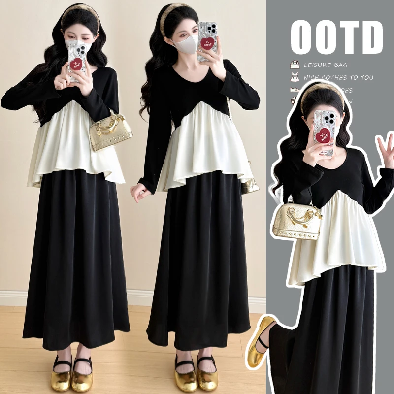 时尚洋气赫本风孕妇装爆款时髦孕期穿搭宽松上衣半身裙高级感套装