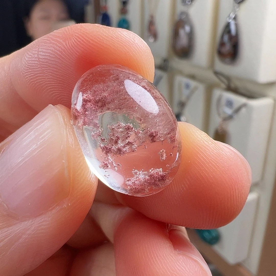 颈饰水晶未镶嵌天然粉幽灵水晶戒面