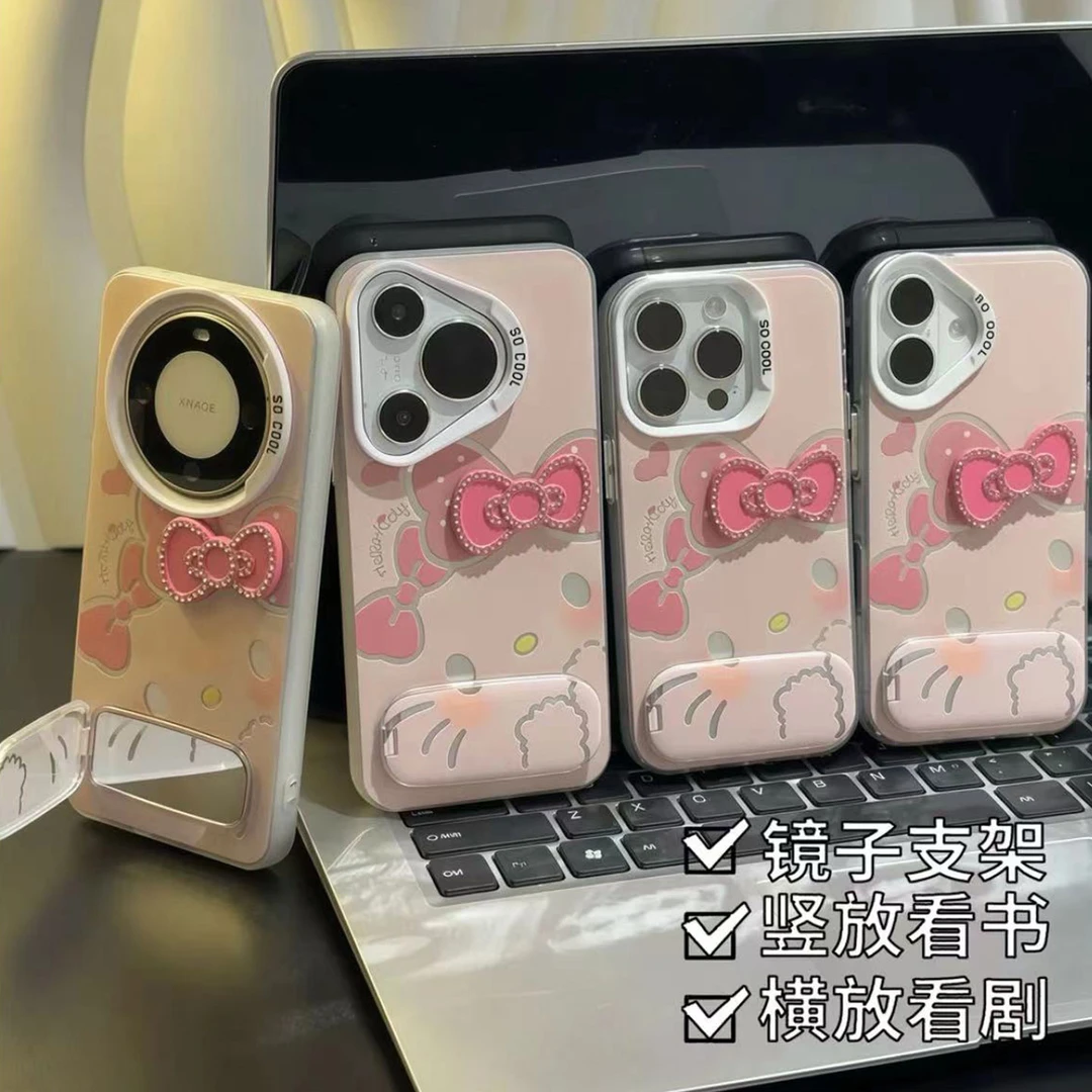 凯蒂表情适用iphone16手机壳支架苹果华为vivo小米OPPO荣耀彩银套