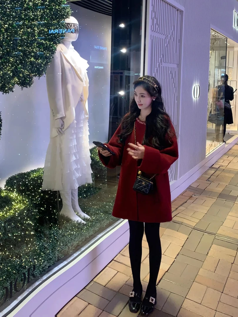 富家千金双面毛呢外套女2025冬季新款宽松显瘦气质中长款羊毛大衣