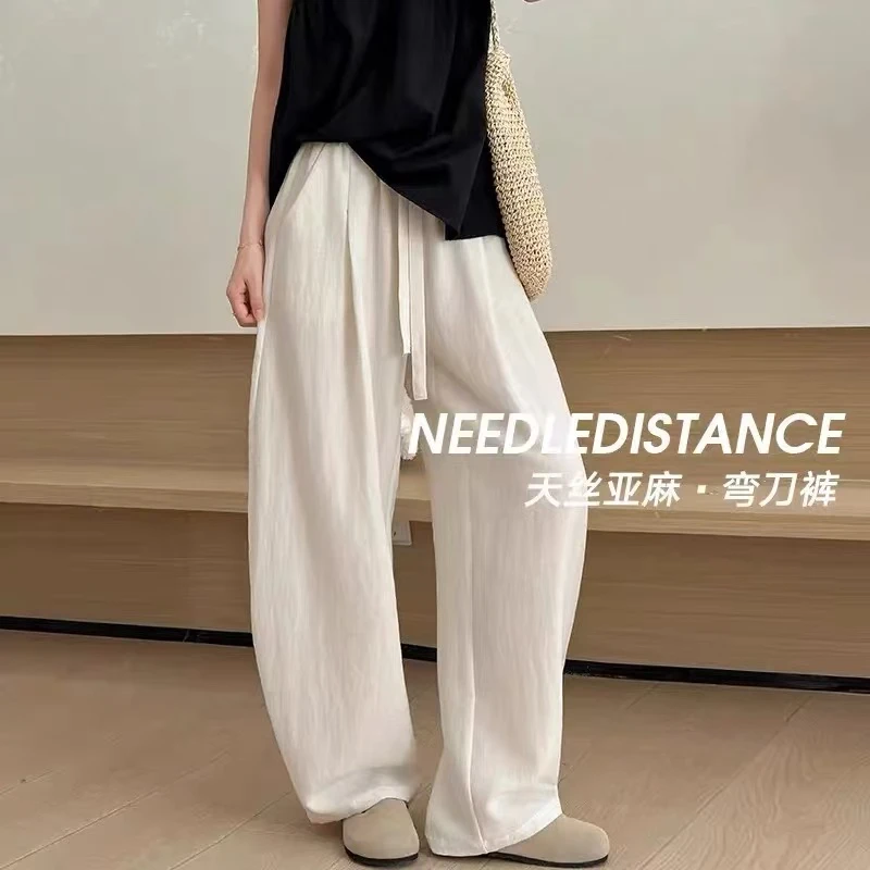 王永家~夏款麻麻垂感宽松慵懒风弯刀凉凉阔腿裤5888