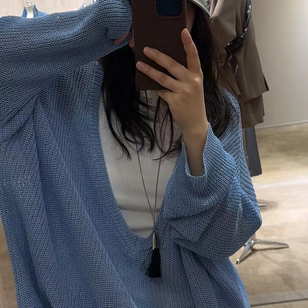 V领纯色宽松针织衫